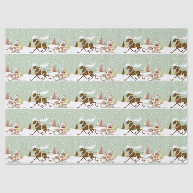 Santa And Reindeer Seamless Pattern Tissue Paper (Front)