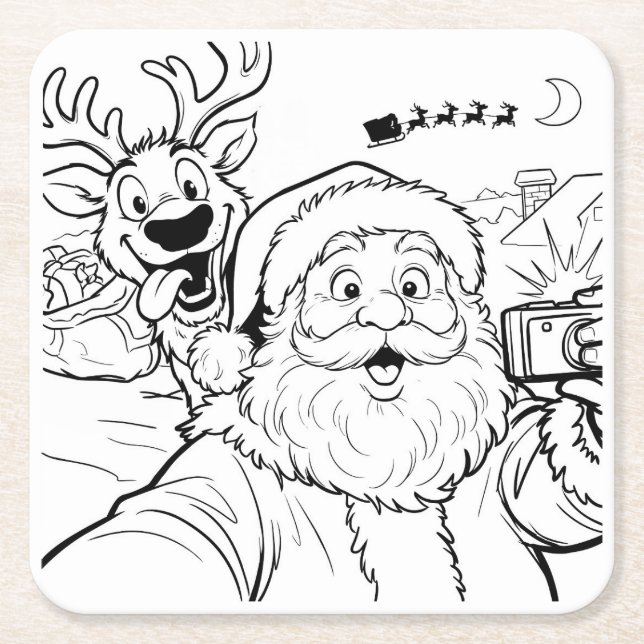 Santa and Reindeer Selfie Coaster (Front)