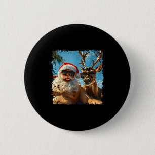 Santa And Reindeer Selfie Funny Christmas Vacation 2 Inch Round Button