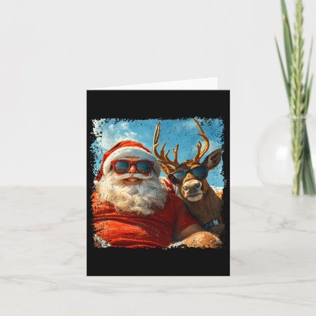 Santa And Reindeer Selfie Funny Christmas Vacation Card (Front)