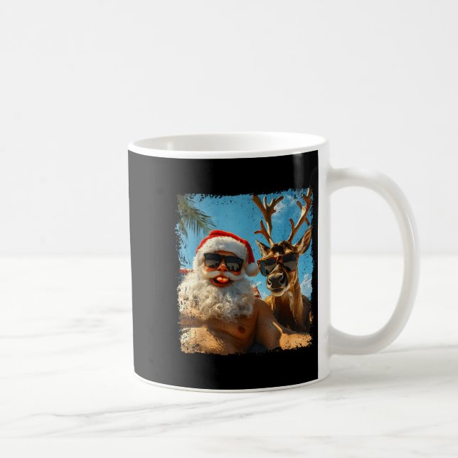Santa And Reindeer Selfie Funny Christmas Vacation Coffee Mug (Right)
