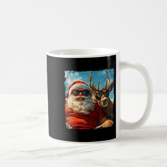 Santa And Reindeer Selfie Funny Christmas Vacation Coffee Mug (Right)