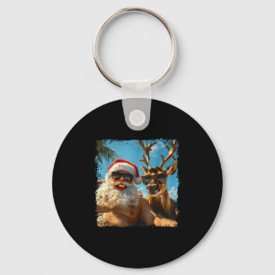Santa And Reindeer Selfie Funny Christmas Vacation Keychain