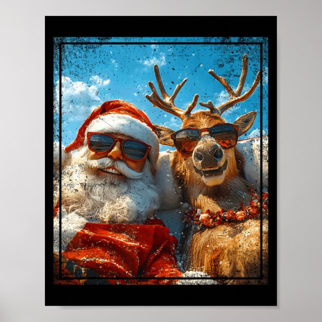 Santa And Reindeer Selfie Funny Christmas Vacation Poster (Front)