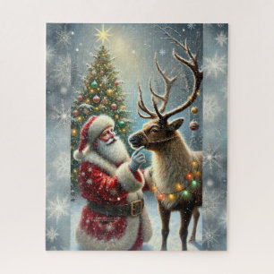 Santa And Reindeer, Snowy Forest, Christmas Tree 8 Jigsaw Puzzle