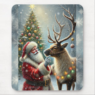 Santa And Reindeer, Snowy Forest, Christmas Tree 8 Mouse Pad