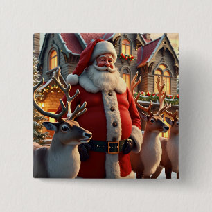 Santa and Reindeer Square Button