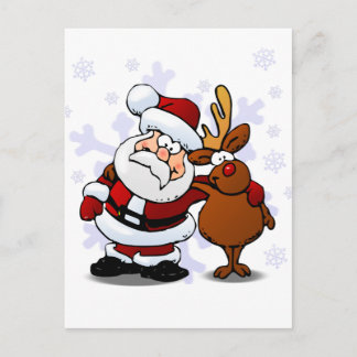 Santa and Reindeer Standing Arm in Arm Holiday Postcard