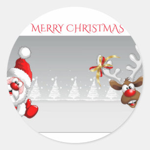 Santa and reindeer  stickers. classic round sticker