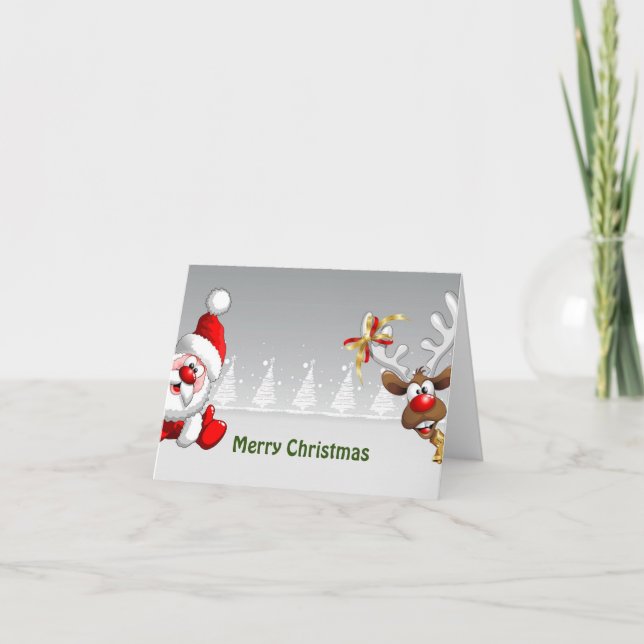 Santa and Reindeer Thank You Card (Front)