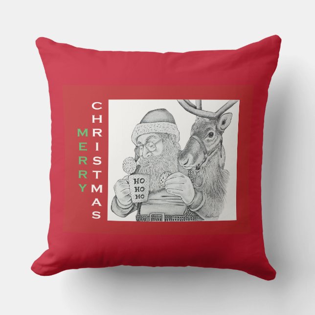 Santa and Reindeer Throw Pillow (Front)