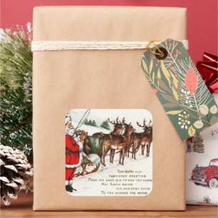 Santa and reindeer vintage Christmas sticker