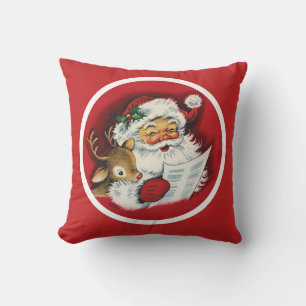 Santa and Reindeer vintage style Throw Pillow