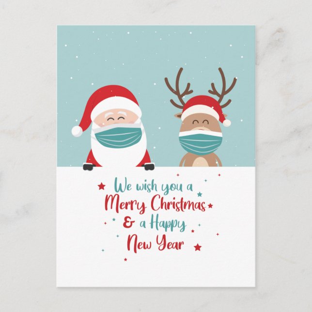Santa and Reindeer We Wish You A Merry Christmas Postcard (Front)