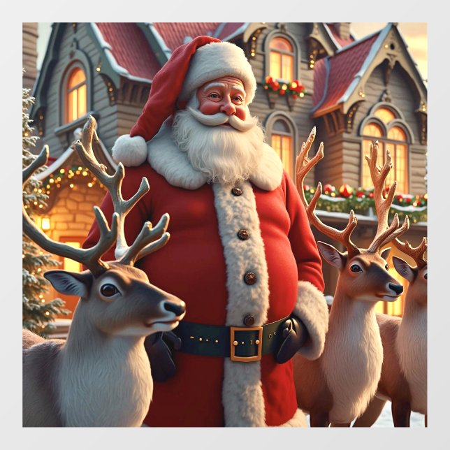 Santa and Reindeer Window Cling (Sheet)