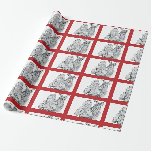 Santa and Reindeer Wrapping Paper (Unrolled)