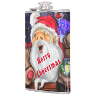 Santa and Reindeers Funny Christmas Flask