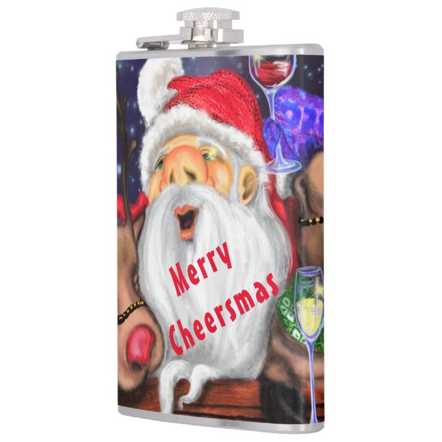 Santa and Reindeers Funny Christmas Flask (Left)