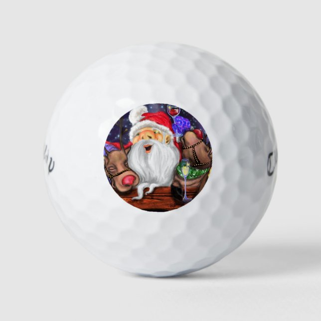 Santa and Reindeers Funny Christmas Golf Balls (Front)