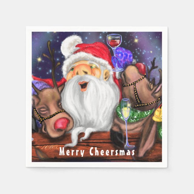 Santa and Reindeers Funny Christmas Napkins (Front)