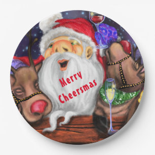 Santa and Reindeers Funny Christmas Paper Plates