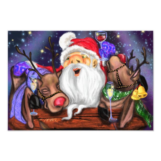 Santa and Reindeers Funny Christmas Poster (Front)