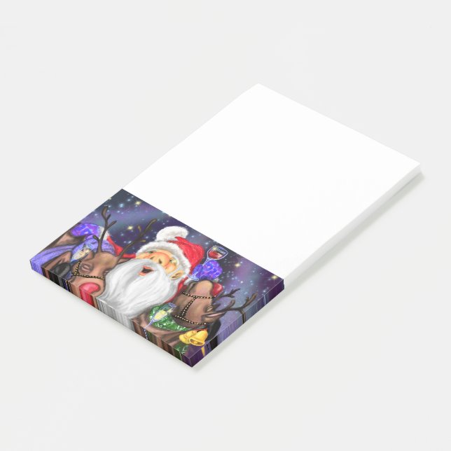 Santa and Reindeers Funny Christmas Sticky Notes (Angled)