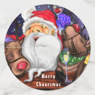 Santa and Reindeers Funny Christmas Wine Glass Tag