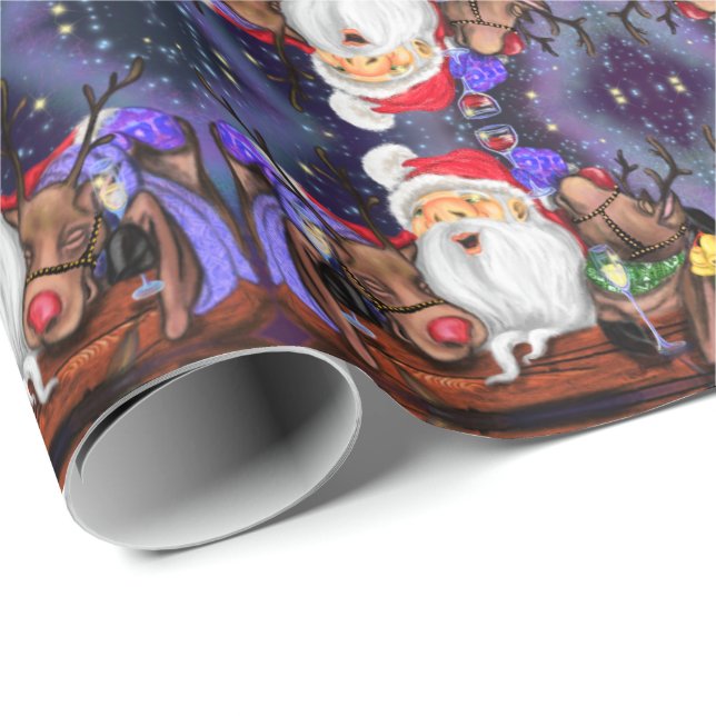 Santa and Reindeers Funny Christmas Wrapping Paper (Roll Corner)