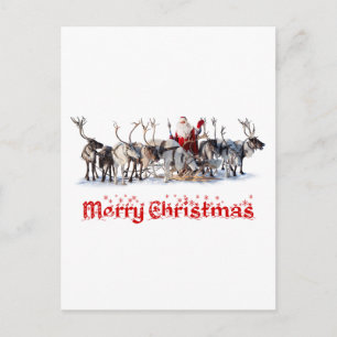 Santa and Reindeers Holiday Postcard