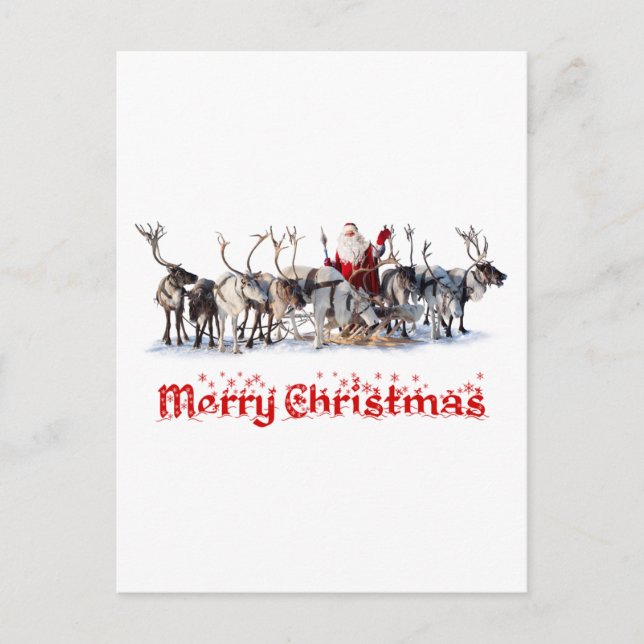 Santa and Reindeers Holiday Postcard (Front)