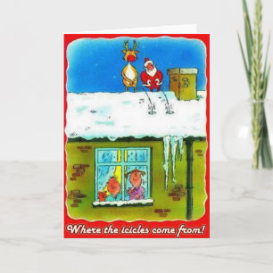 Santa and Rudolf Pees on the Roof Greeting Card