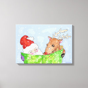Santa and Rudolf with the list giclee Canvas Print