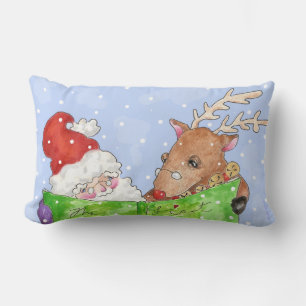 Santa and Rudolf with the list Lumbar Pillow