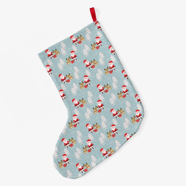 Santa and Rudolph Large Christmas Stocking (Back (Hanging))