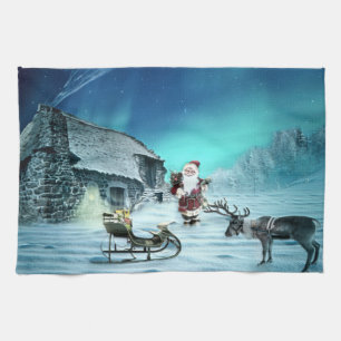 Santa and Rudolph with Sled Kitchen Towel
