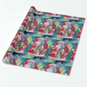 SANTA AND SAX, CHRISTMAS PARTY WRAPPING PAPER