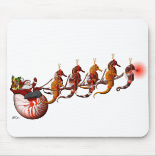 Santa and Seahorse Sleigh Mousepad