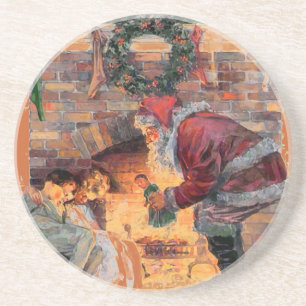 Santa and Sleeping Babes Holiday Coaster