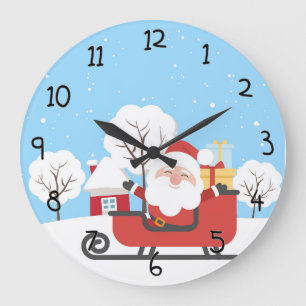 Santa and Sleigh Large Clock