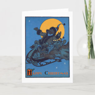 Santa and Sleigh Retro Vintage Holiday Christmas  Card