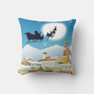 Santa and Sleigh Silhouette Christmas Holiday Throw Pillow