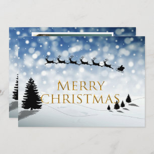 Santa and Sleigh silhouette Snow scene Personalize Holiday Card