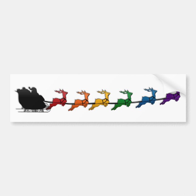 Santa and Sleigh with LGBTQ Pride Rainbow Reindeer Bumper Sticker (Front)