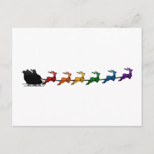 Santa and Sleigh with LGBTQ Pride Rainbow Reindeer Holiday Postcard