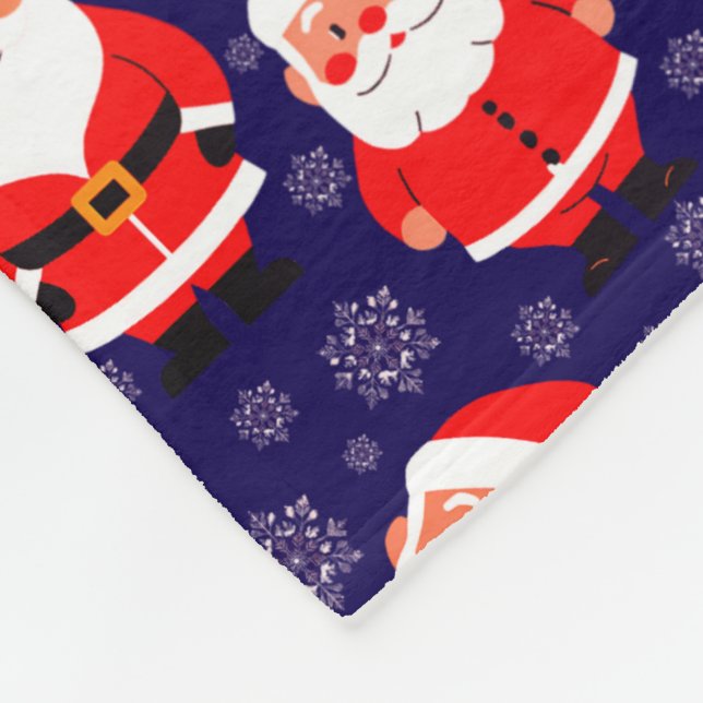 Santa And Snowflakes | Navy Blue Kids Name Fleece Blanket (Corner)
