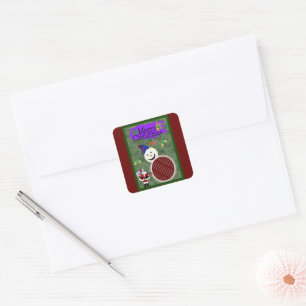 Santa and Snowman Add Photo Xmas Square Sticker