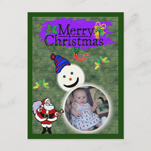 Santa and Snowman Add Your Photo Chrismas Holiday Postcard (Front)