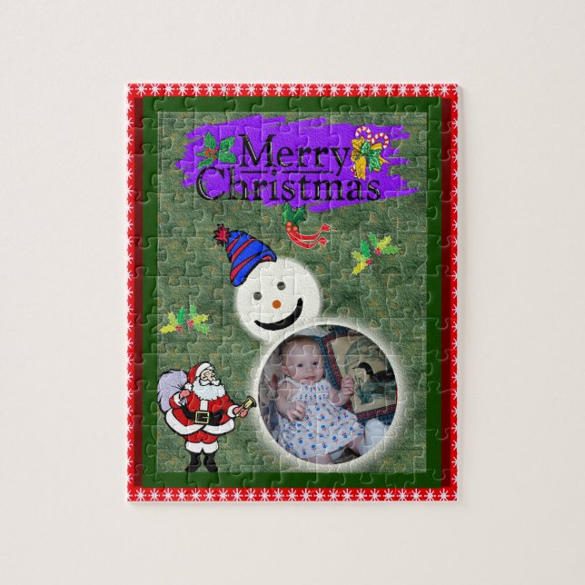 Santa and Snowman Add Your Photo Chrismas Jigsaw Puzzle (Vertical)