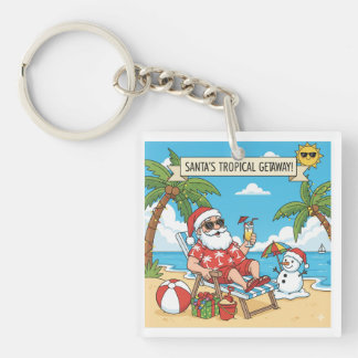 Santa and Snowman at the Beach Keychain
